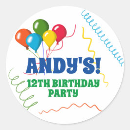 Pegatina Redonda Feliz cumpleaños colorido con globos