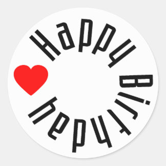 Pegatina Redonda Feliz cumpleaños con corazón
