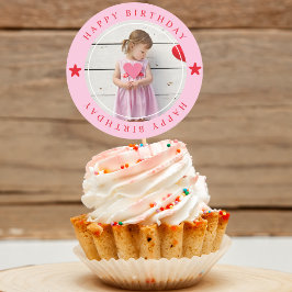 Pegatina Redonda Feliz cumpleaños con foto