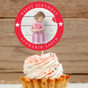 Pegatina Redonda Feliz cumpleaños con foto