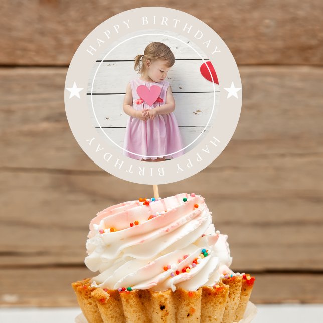 Pegatina Redonda Feliz cumpleaños con foto (Subido por el creador)