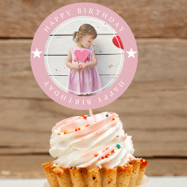 Pegatina Redonda Feliz cumpleaños con foto