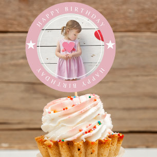 Pegatina Redonda Feliz cumpleaños con foto
