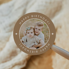 Pegatina Redonda Feliz cumpleaños con foto