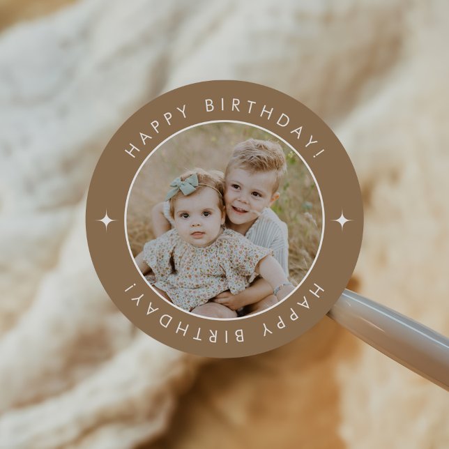 Pegatina Redonda Feliz cumpleaños con foto (Subido por el creador)