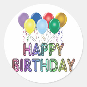 Pegatina Redonda Feliz cumpleaños con globo