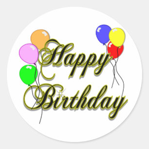 Pegatina Redonda Feliz cumpleaños con globos 2