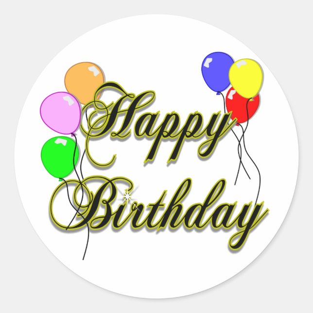 Pegatina Redonda Feliz cumpleaños con globos 2 (Anverso)