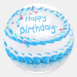Pegatina Redonda Feliz cumpleaños con helado azul