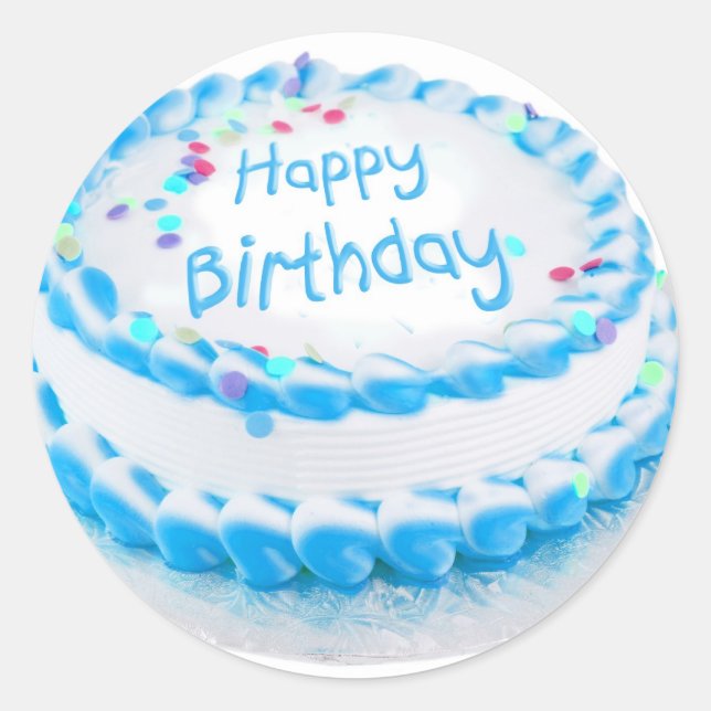 Pegatina Redonda Feliz cumpleaños con helado azul (Anverso)