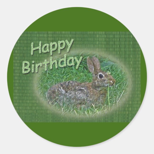 Pegatina Redonda Feliz cumpleaños, Conejo de Conejo de Conejo de Co (Anverso)