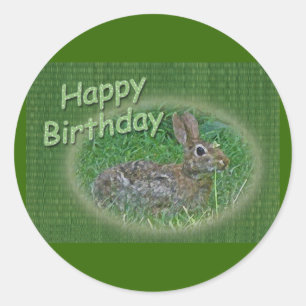 Pegatina Redonda Feliz cumpleaños, Conejo de Conejo de Conejo de Co
