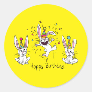 Pegatina Redonda Feliz cumpleaños, conejos conejos conejos conejos 