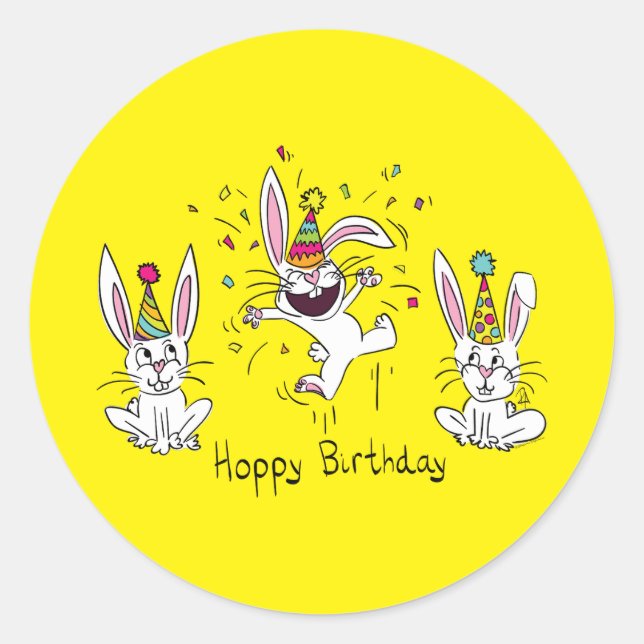 Pegatina Redonda Feliz cumpleaños, conejos conejos conejos conejos  (Anverso)