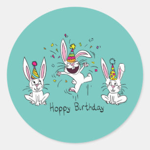 Pegatina Redonda Feliz cumpleaños, conejos conejos conejos Pegatin