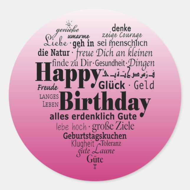 Pegatina Redonda Feliz cumpleaños corazón (Anverso)