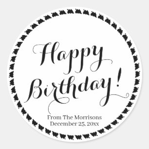 Pegatina Redonda Feliz cumpleaños corazones personalizado nombre d