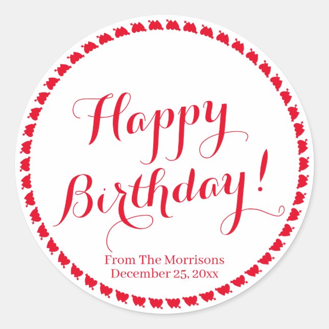 Pegatina Redonda Feliz cumpleaños corazones rojos nombre del guión  (Anverso)