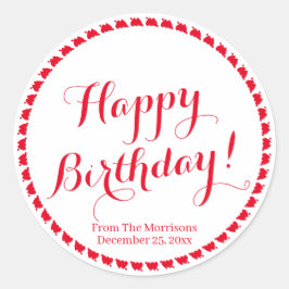 Pegatina Redonda Feliz cumpleaños corazones rojos nombre del guión 