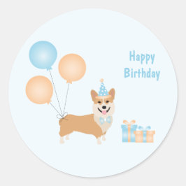 Pegatina Redonda Feliz cumpleaños Corgi Dog