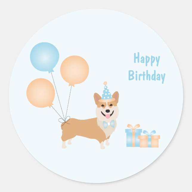 Pegatina Redonda Feliz cumpleaños Corgi Dog (Anverso)