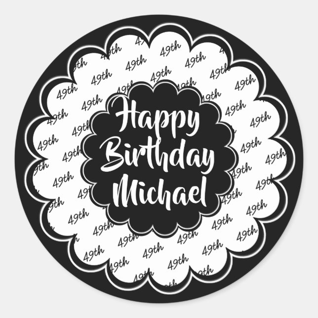 Pegatina Redonda Feliz cumpleaños cualquier patrón de número de eda (Anverso)