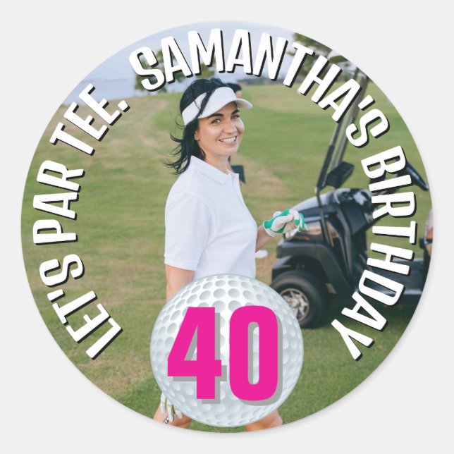 Pegatina Redonda Feliz cumpleaños, dama de foto (Anverso)