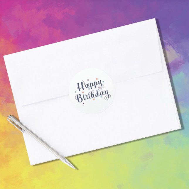 Pegatina Redonda Feliz cumpleaños de colores múltiples (Subido por el creador)