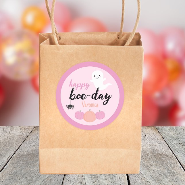 Pegatina Redonda Feliz cumpleaños de Halloween de Boo Day (Spooky One Birthday Sticker)