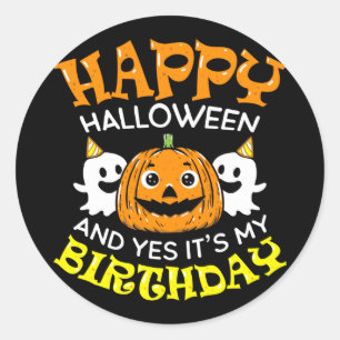 Pegatina Redonda Feliz Cumpleaños de Halloween Nacida el Día de la