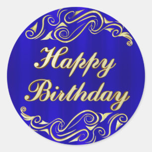 Pegatina Redonda Feliz cumpleaños de la tipografía de oro real