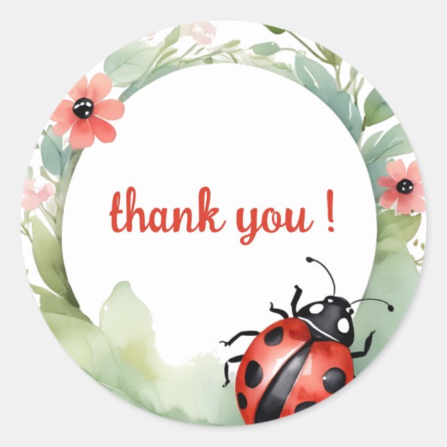 Pegatina Redonda Feliz cumpleaños de Ladybug Gracias (Anverso)