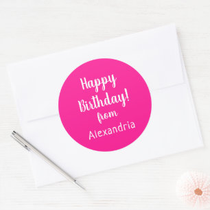 Pegatina Redonda Feliz Cumpleaños de Name Rosa Fuerte Cumpleaños