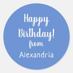 Pegatina Redonda Feliz Cumpleaños de Nombre Pastel Azul Cumpleaños
