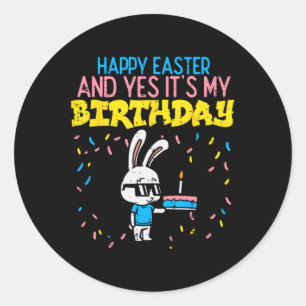 Pegatina Redonda Feliz cumpleaños de Pascua Bunny Cake Bday Fiesta 