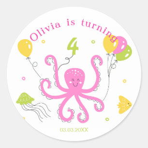 Pegatina Redonda Feliz cumpleaños del pulpo