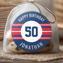 Pegatina Redonda Feliz cumpleaños Deportes Jersey Stripes Nombre y 