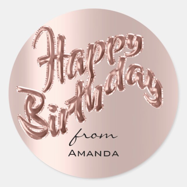 Pegatina Redonda Feliz cumpleaños desde el nombre de los globos Ros (Anverso)