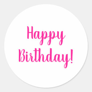 Pegatina Redonda Feliz cumpleaños Día de Blanco Rosado Caliente
