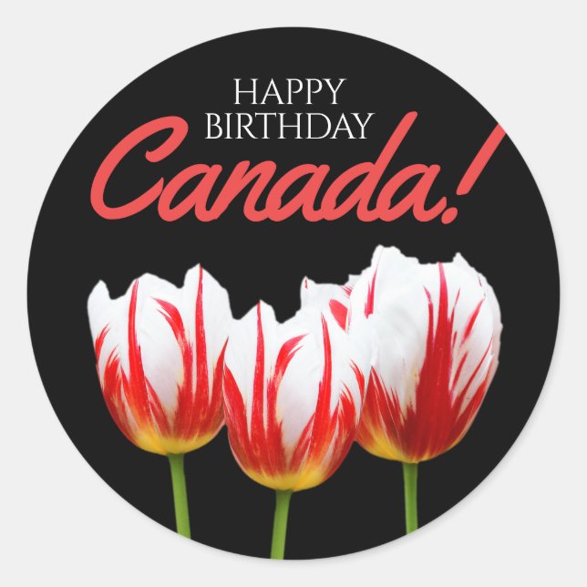 Pegatina Redonda Feliz cumpleaños Día de Canadá, Tulipanes de hojas (Anverso)