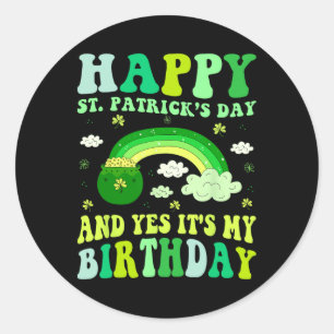 Pegatina Redonda Feliz cumpleaños día de San Patricio Saint Paddys 