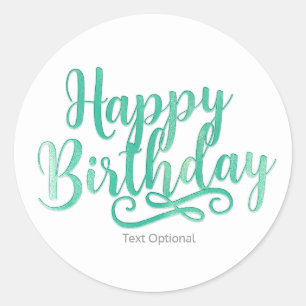 Pegatina Redonda FELIZ CUMPLEAÑOS DIVERSIÓN Personalizado Verde Y B
