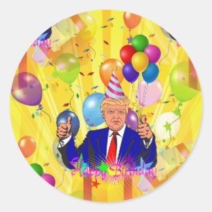 Pegatina Redonda feliz cumpleaños donald trump
