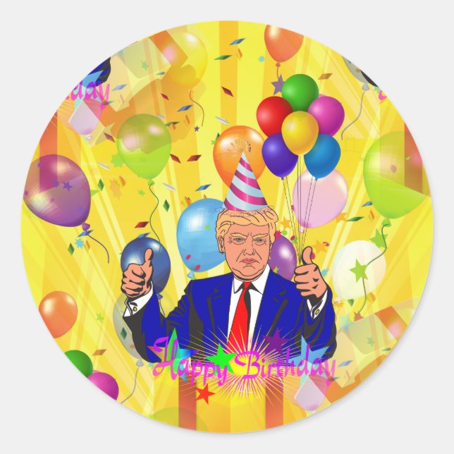 Pegatina Redonda feliz cumpleaños donald trump (Anverso)