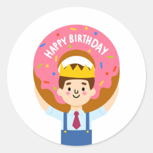 Pegatina Redonda Feliz cumpleaños donut