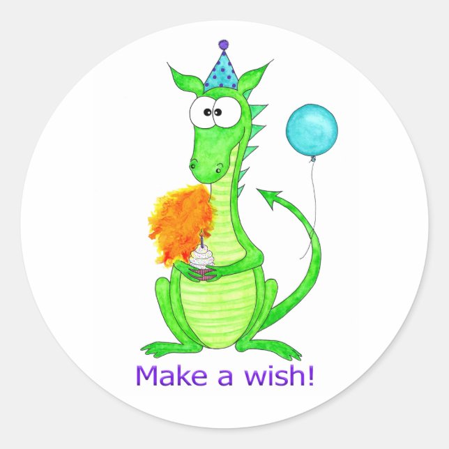 Pegatina Redonda Feliz cumpleaños Dragon (Anverso)