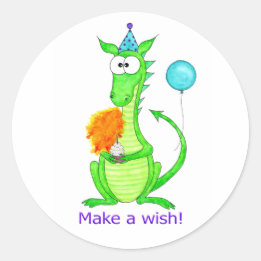Pegatina Redonda Feliz cumpleaños Dragon