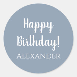 Pegatina Redonda Feliz cumpleaños, Dusty Blue personalizado
