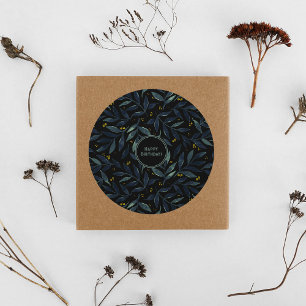 Pegatina Redonda Feliz cumpleaños, elegantes ramas florales