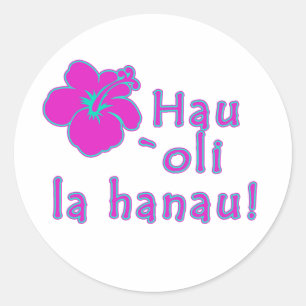 Pegatina Redonda Feliz cumpleaños en Hawaiian